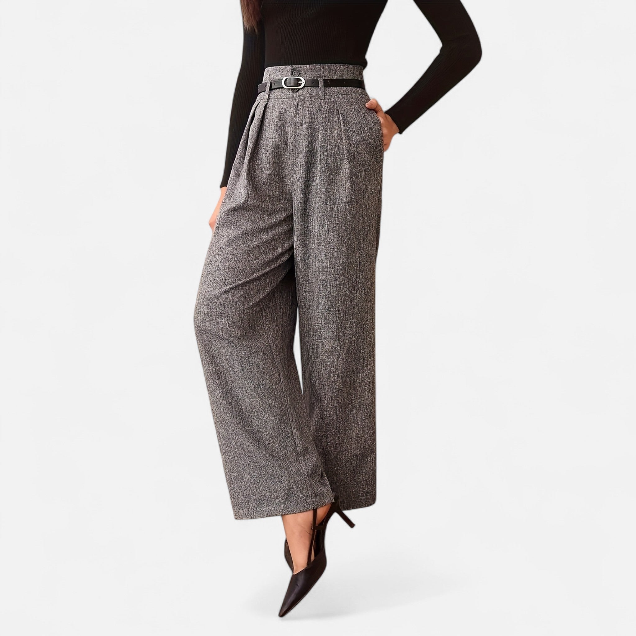Oldevaine | High-Waisted Grey Pants – Structured Elegance