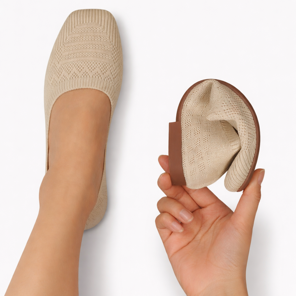 Oldevaine | Women’s Knit Slip-On Square Toe Casual Flat Shoes