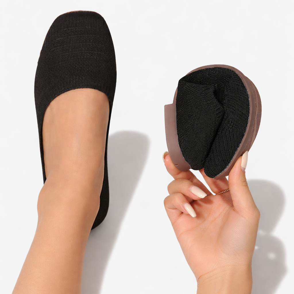Oldevaine | Women’s Knit Slip-On Square Toe Casual Flat Shoes