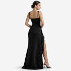 Oldevaine | Evening Maxi Dress Square Neck Sleeveless High Split