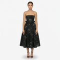 Oldevaine | Women’s Strapless Glitter Midi Dress Ruched Bow Back Detail