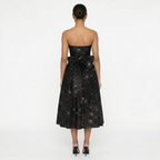 Oldevaine | Women’s Strapless Glitter Midi Dress Ruched Bow Back Detail