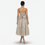 Oldevaine | Women’s Strapless Glitter Midi Dress Ruched Bow Back Detail