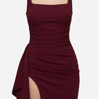 Oldevaine | Evening Maxi Dress Square Neck Sleeveless High Split