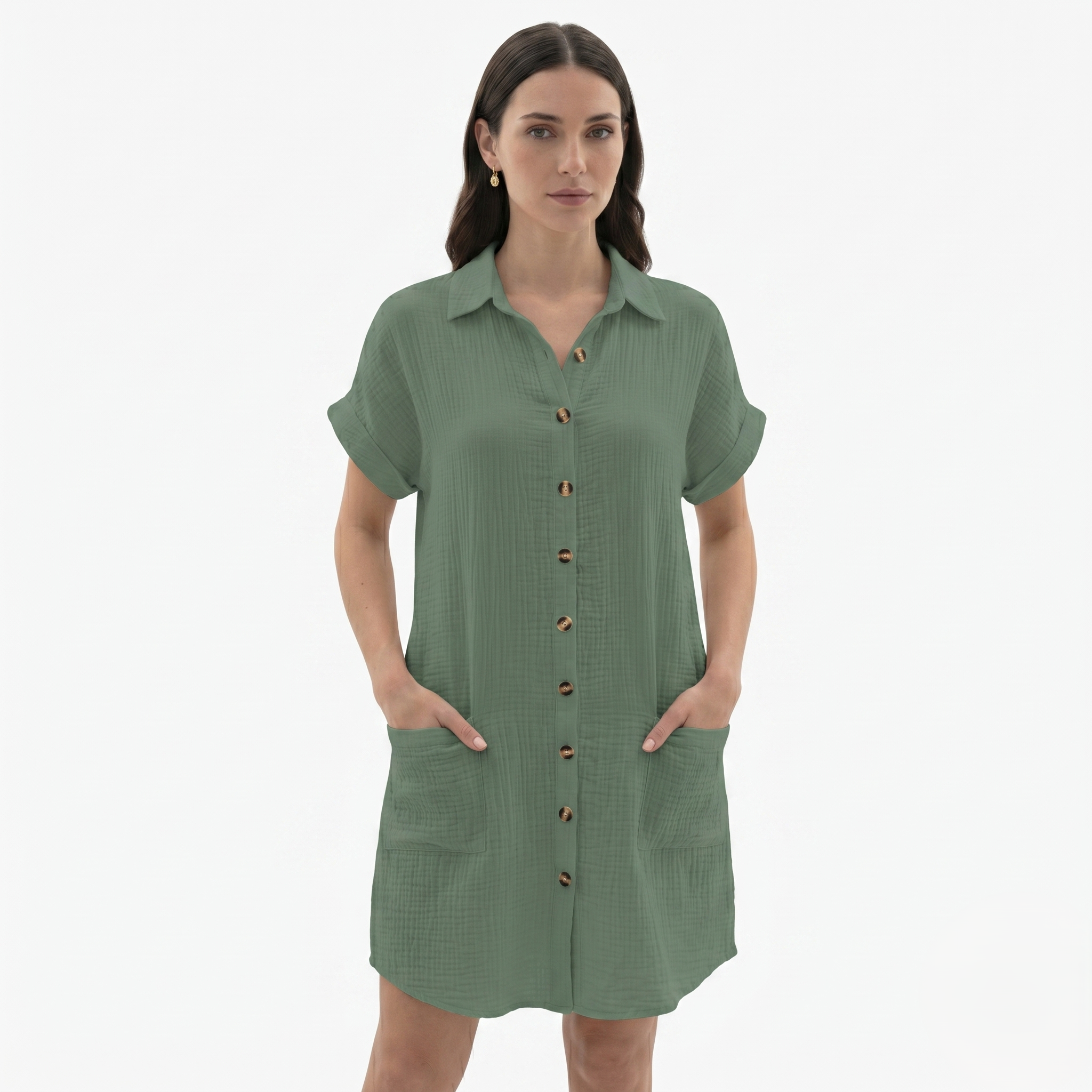 Oldevaine | Women’s Button Down Shirt Dress Collared with Pockets