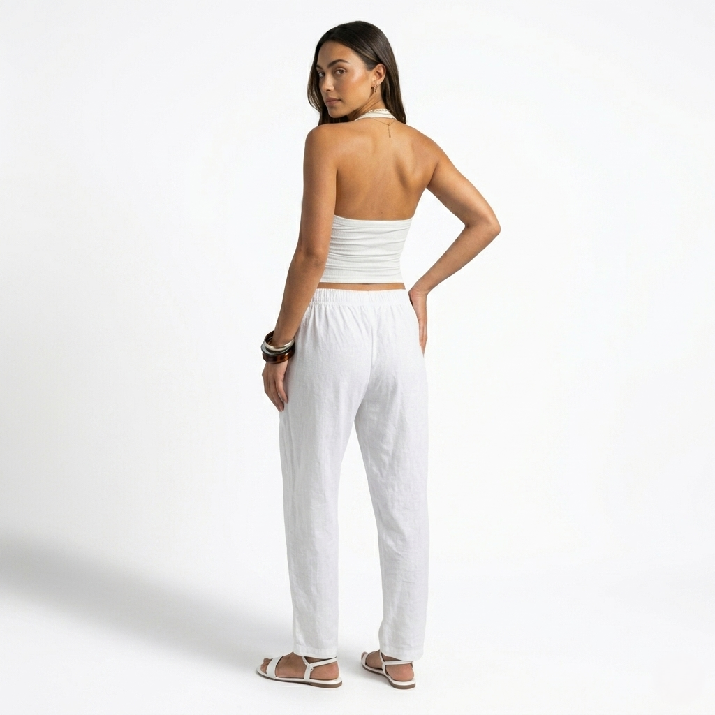Oldevaine | Ribbed Halter Neck Backless Fitted Tank Top