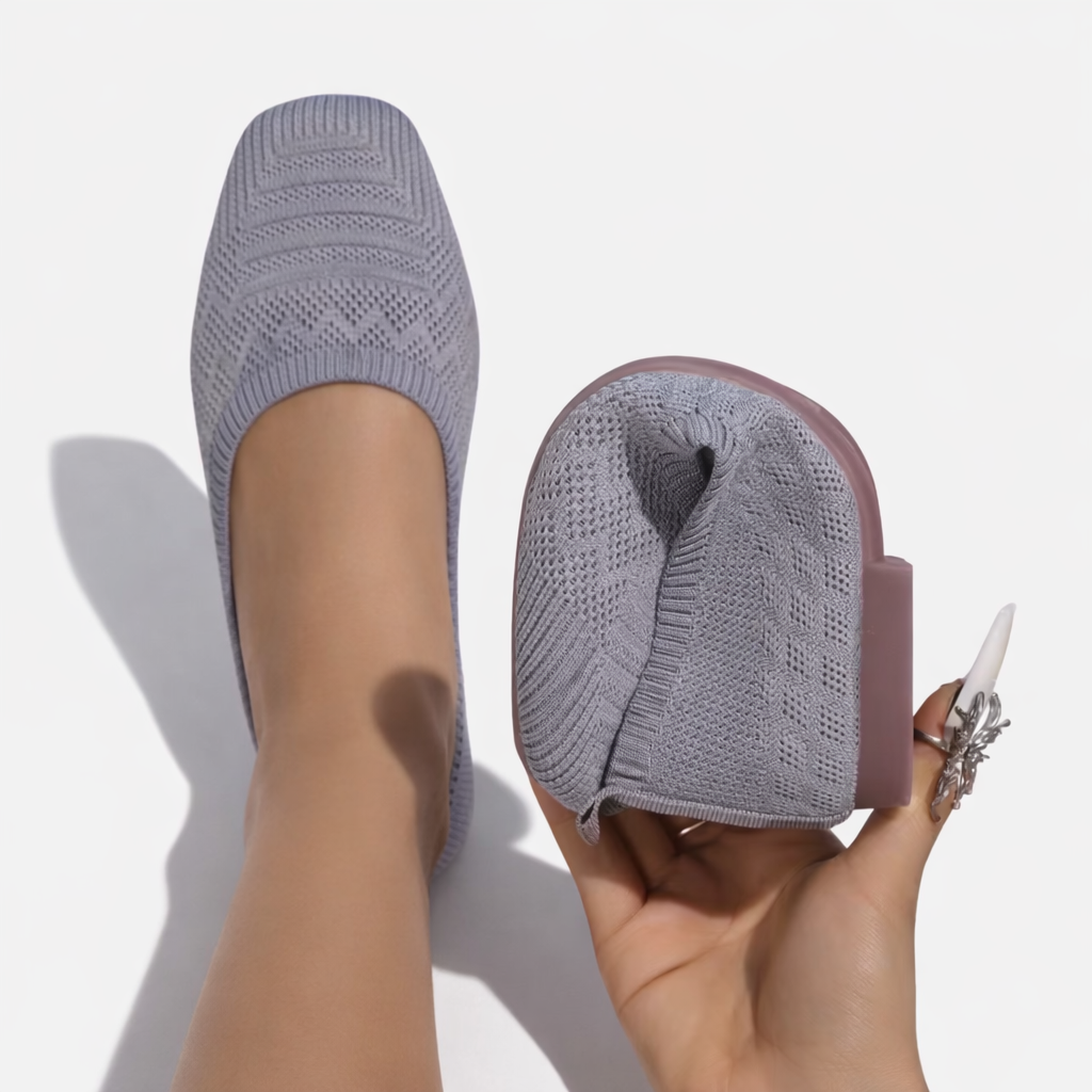 Oldevaine | Women’s Knit Slip-On Square Toe Casual Flat Shoes