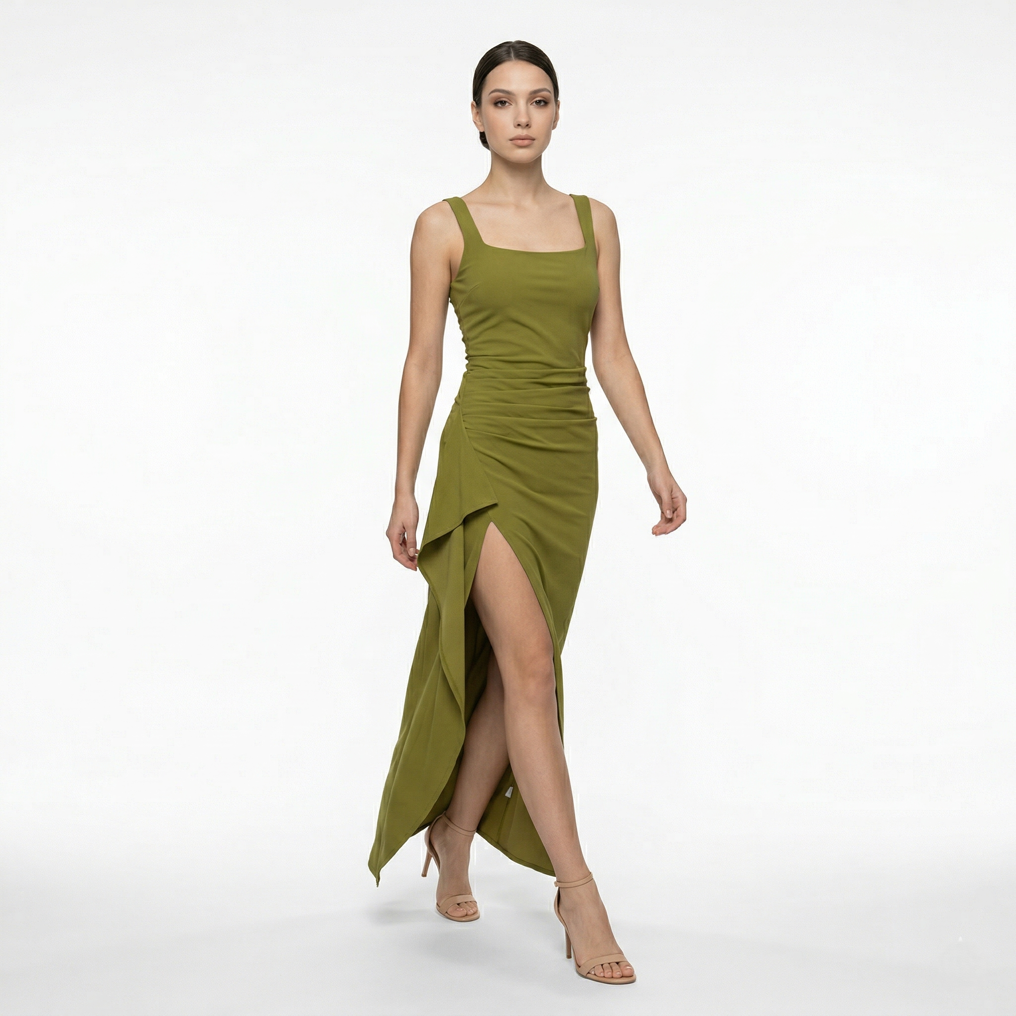 Oldevaine | Evening Maxi Dress Square Neck Sleeveless High Split