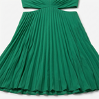 Oldevaine | Pleated Midi Dress V Neck Sleeveless Cut Out Waist