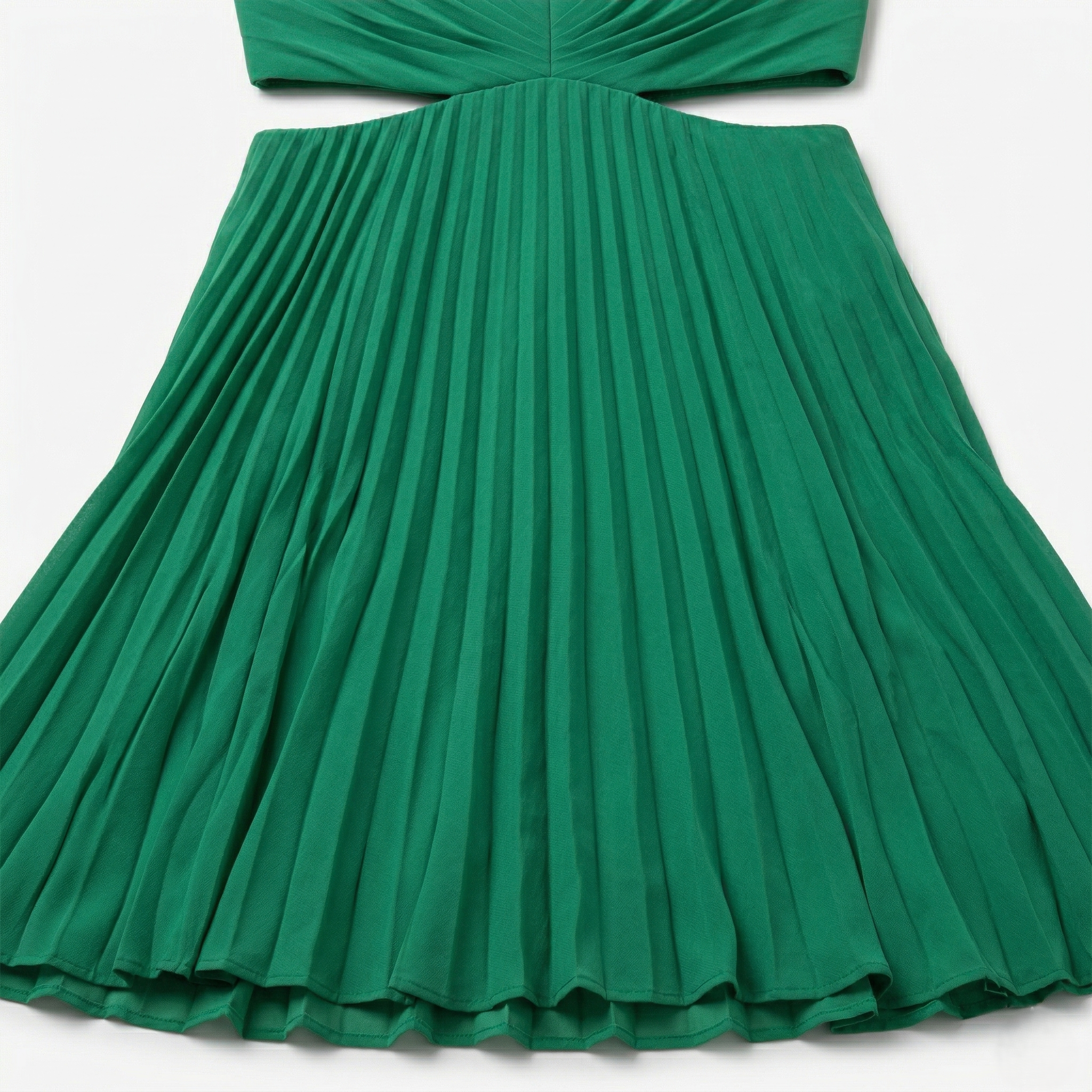 Oldevaine | Pleated Midi Dress V Neck Sleeveless Cut Out Waist