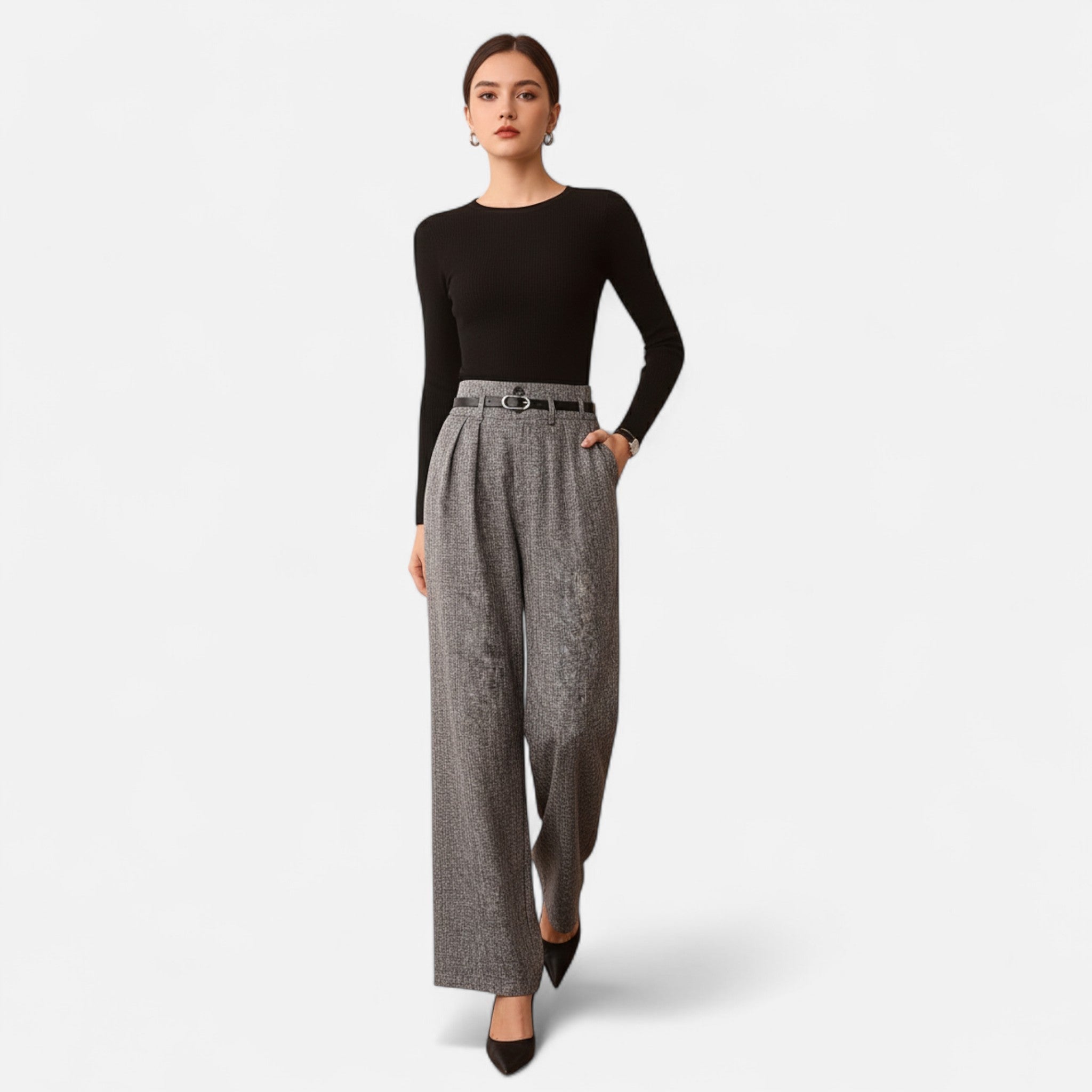 Oldevaine | High-Waisted Grey Pants – Structured Elegance