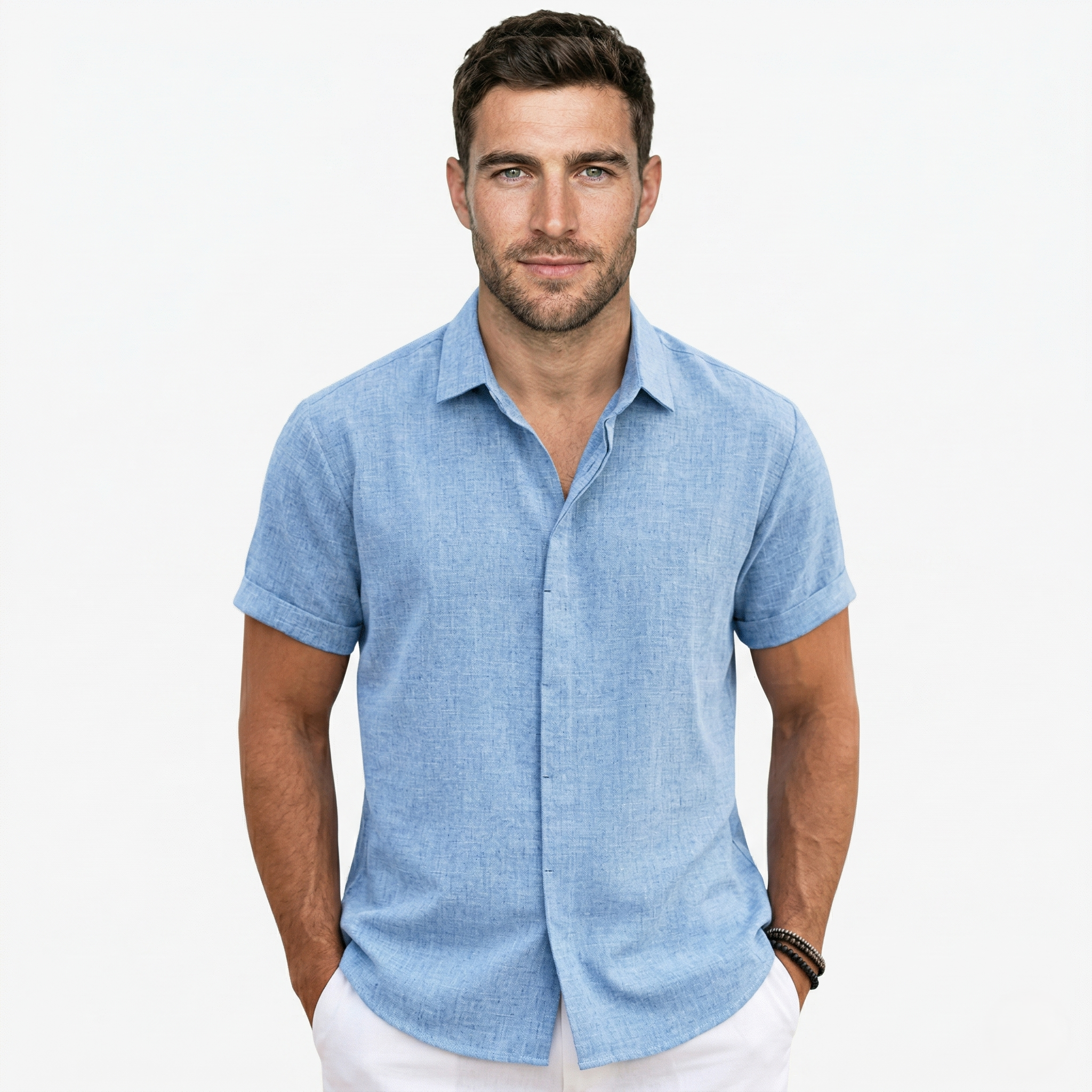 Oldevaine | Men’s Short Sleeve Button-Up Shirt Casual Turn-Down Collar
