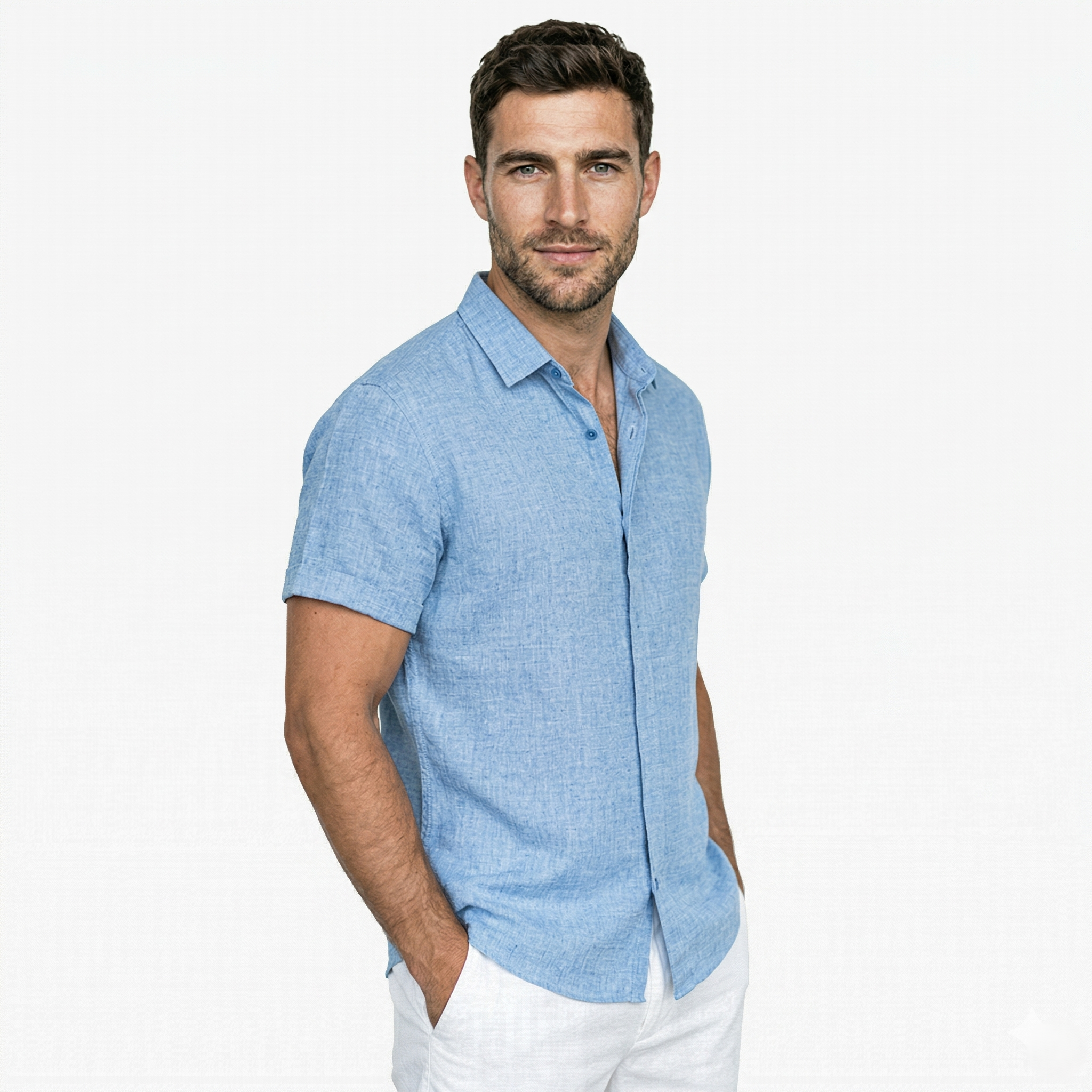 Oldevaine | Men’s Short Sleeve Button-Up Shirt Casual Turn-Down Collar