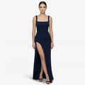Oldevaine | Evening Maxi Dress Square Neck Sleeveless High Split
