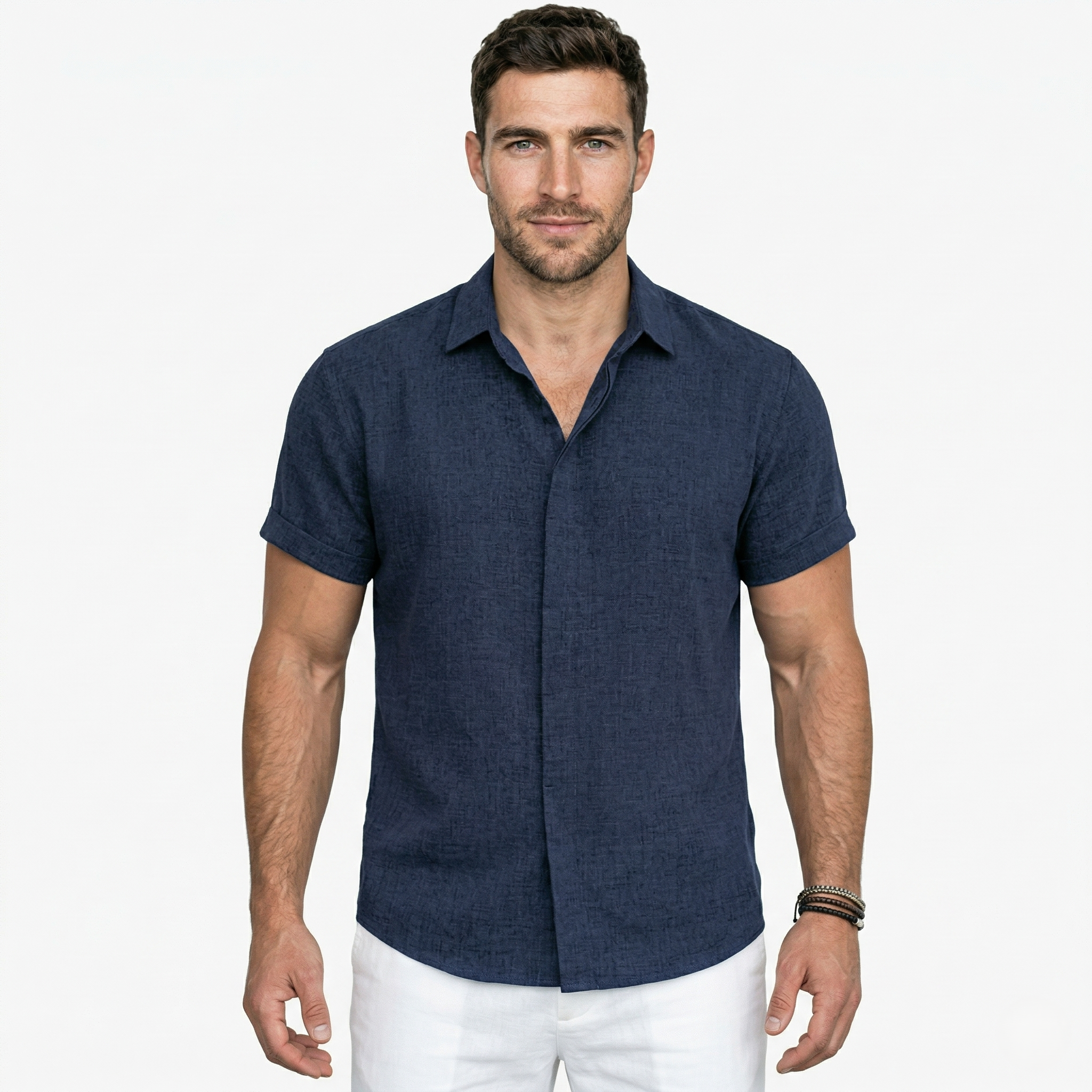 Oldevaine | Men’s Short Sleeve Button-Up Shirt Casual Turn-Down Collar