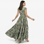 Oldevaine | Cap Sleeve V-Neck Floral Print Tiered Maxi Dress