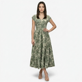 Oldevaine | Cap Sleeve V-Neck Floral Print Tiered Maxi Dress