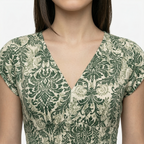 Oldevaine | Cap Sleeve V-Neck Floral Print Tiered Maxi Dress