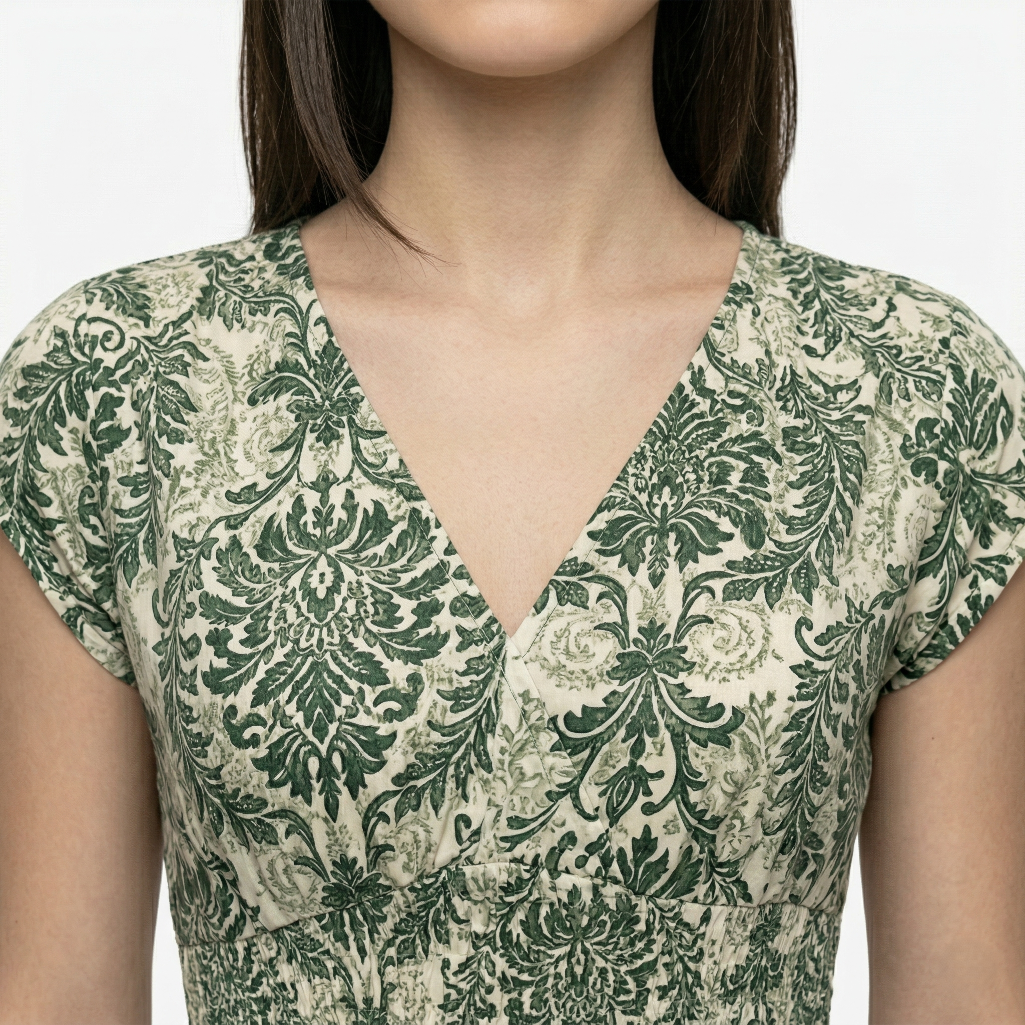 Oldevaine | Cap Sleeve V-Neck Floral Print Tiered Maxi Dress