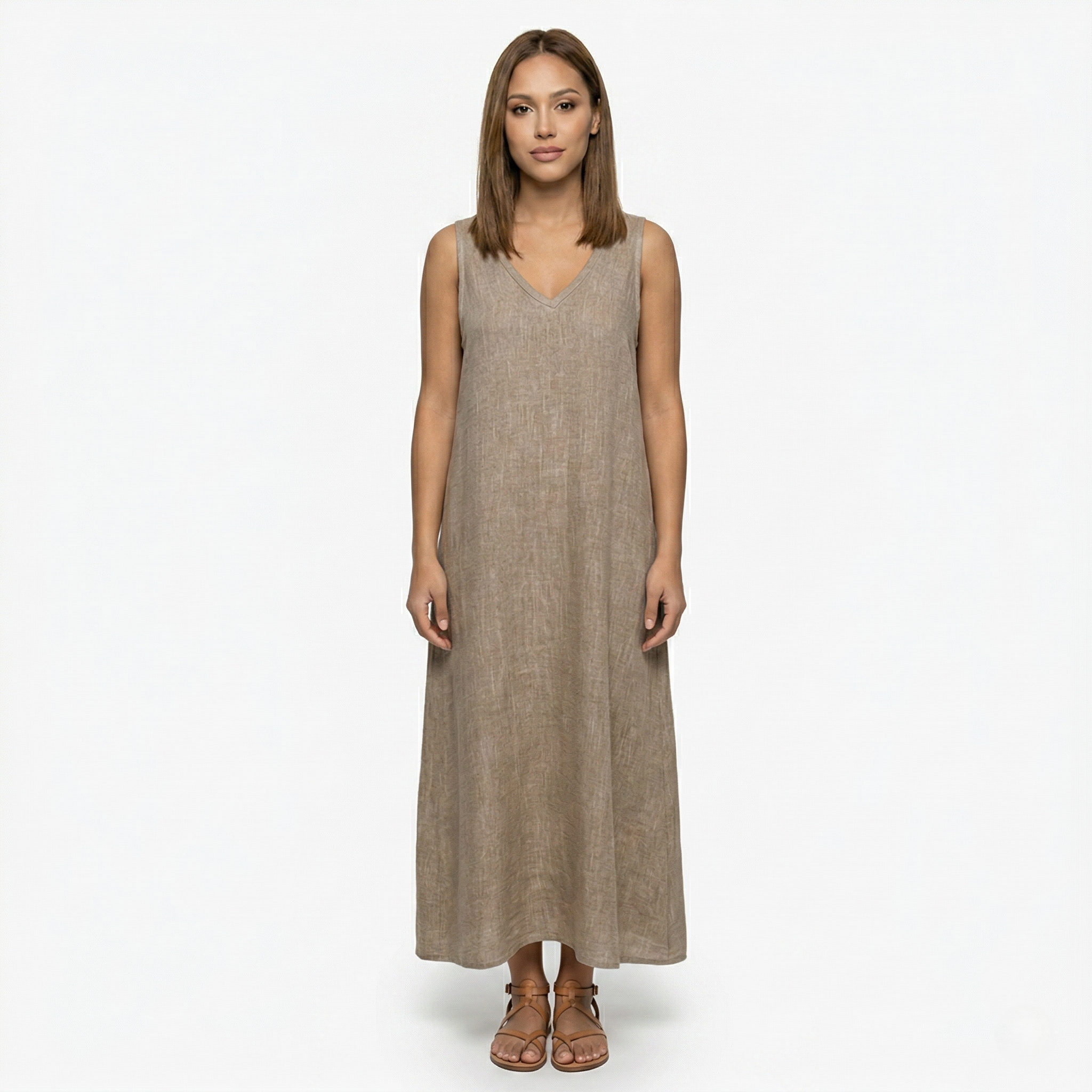 Oldevaine | Casual Sleeveless V-Neck Draped Maxi Dress