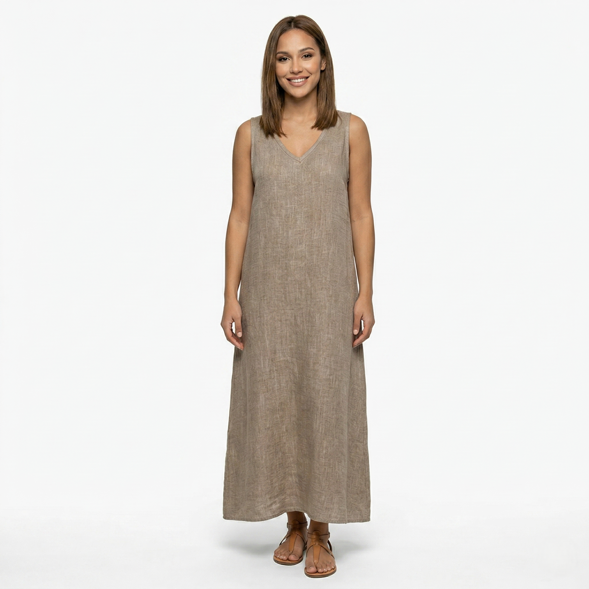 Oldevaine | Casual Sleeveless V-Neck Draped Maxi Dress