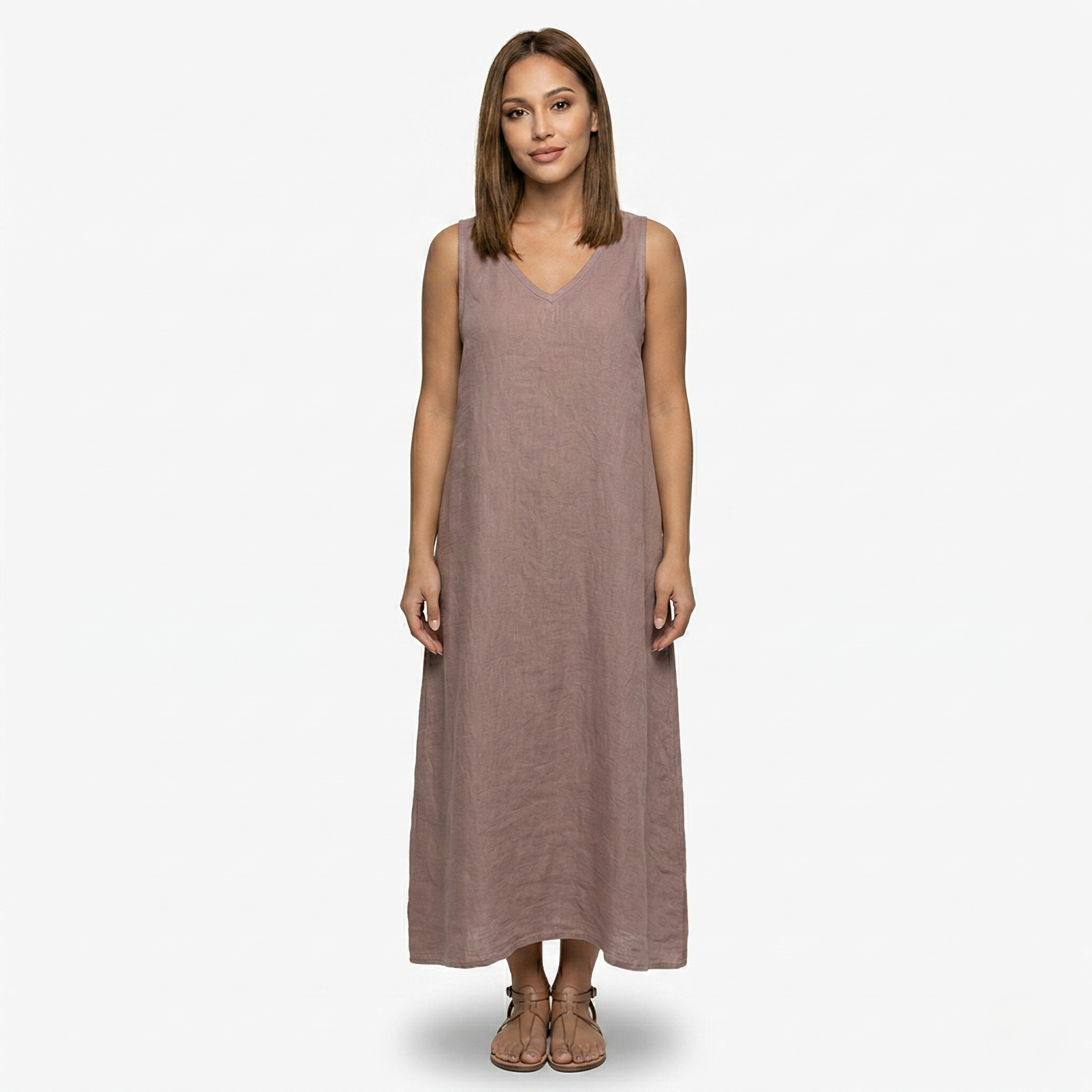 Oldevaine | Casual Sleeveless V-Neck Draped Maxi Dress