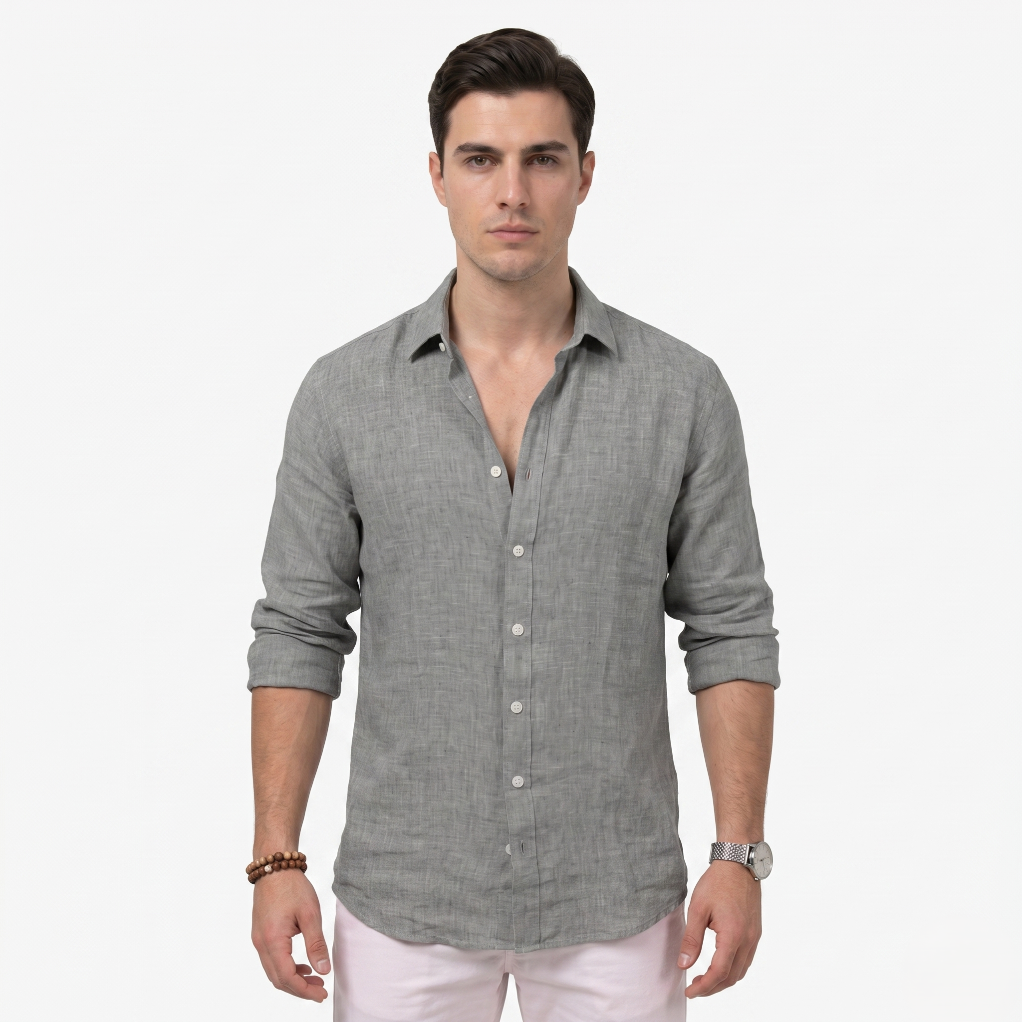 Oldevaine | Men's Casual Button-Up Long Sleeve Linen Blend Shirt
