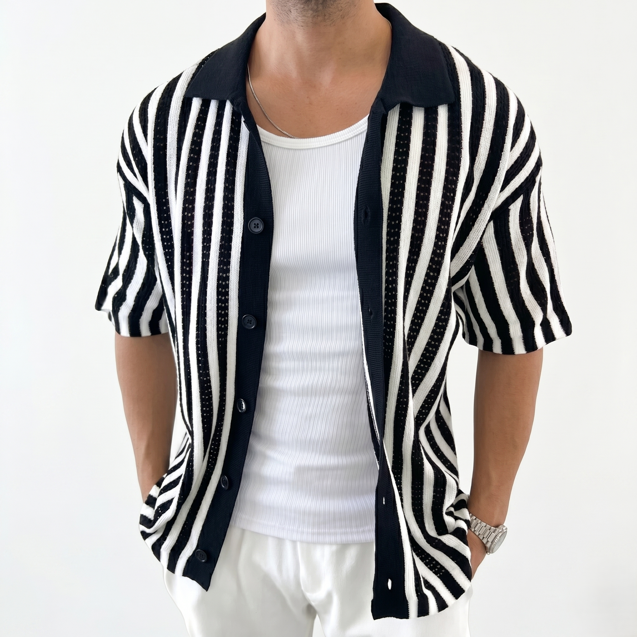 Oldevaine | Men's Cotton Striped Polo Shirt Knitted