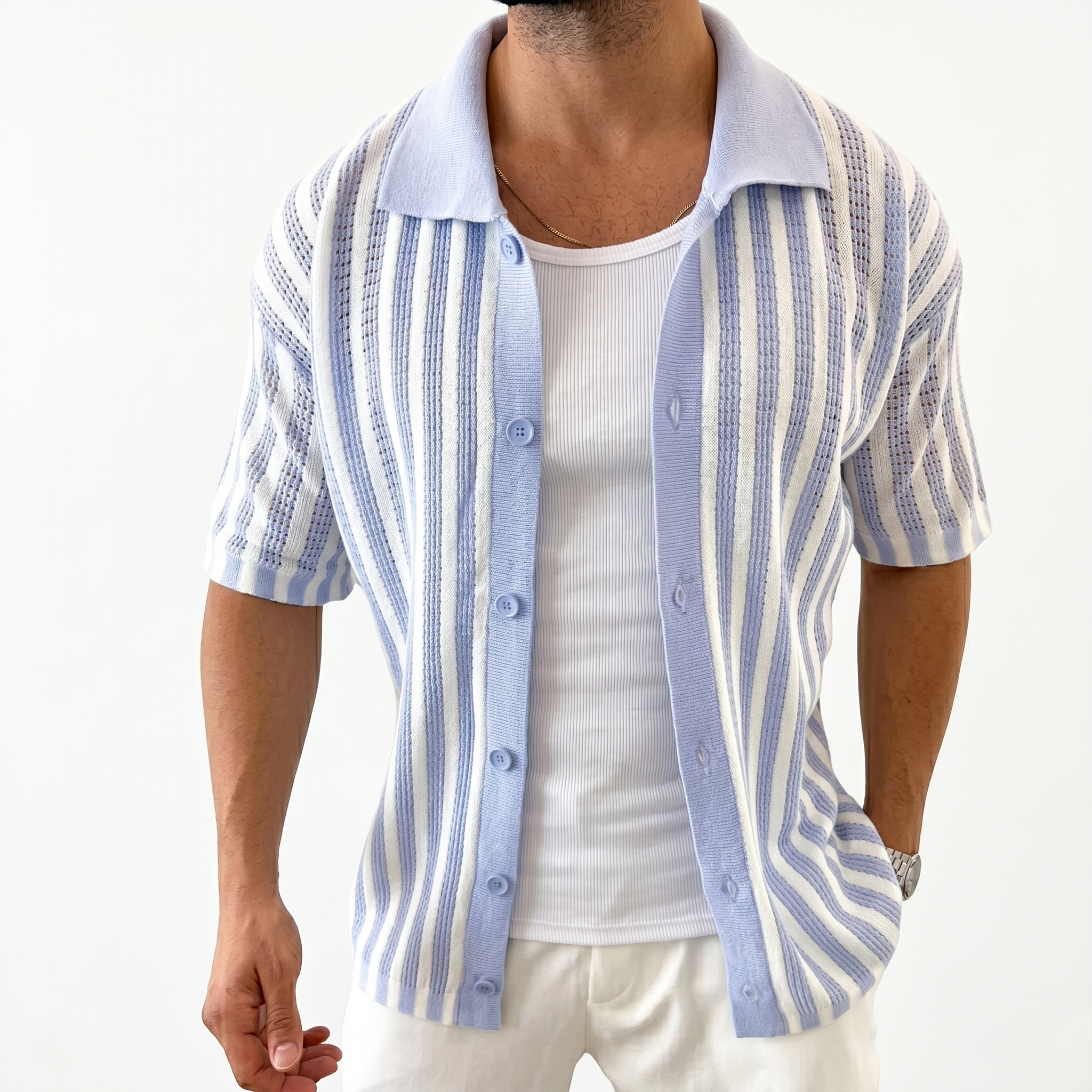 Oldevaine | Men's Cotton Striped Polo Shirt Knitted