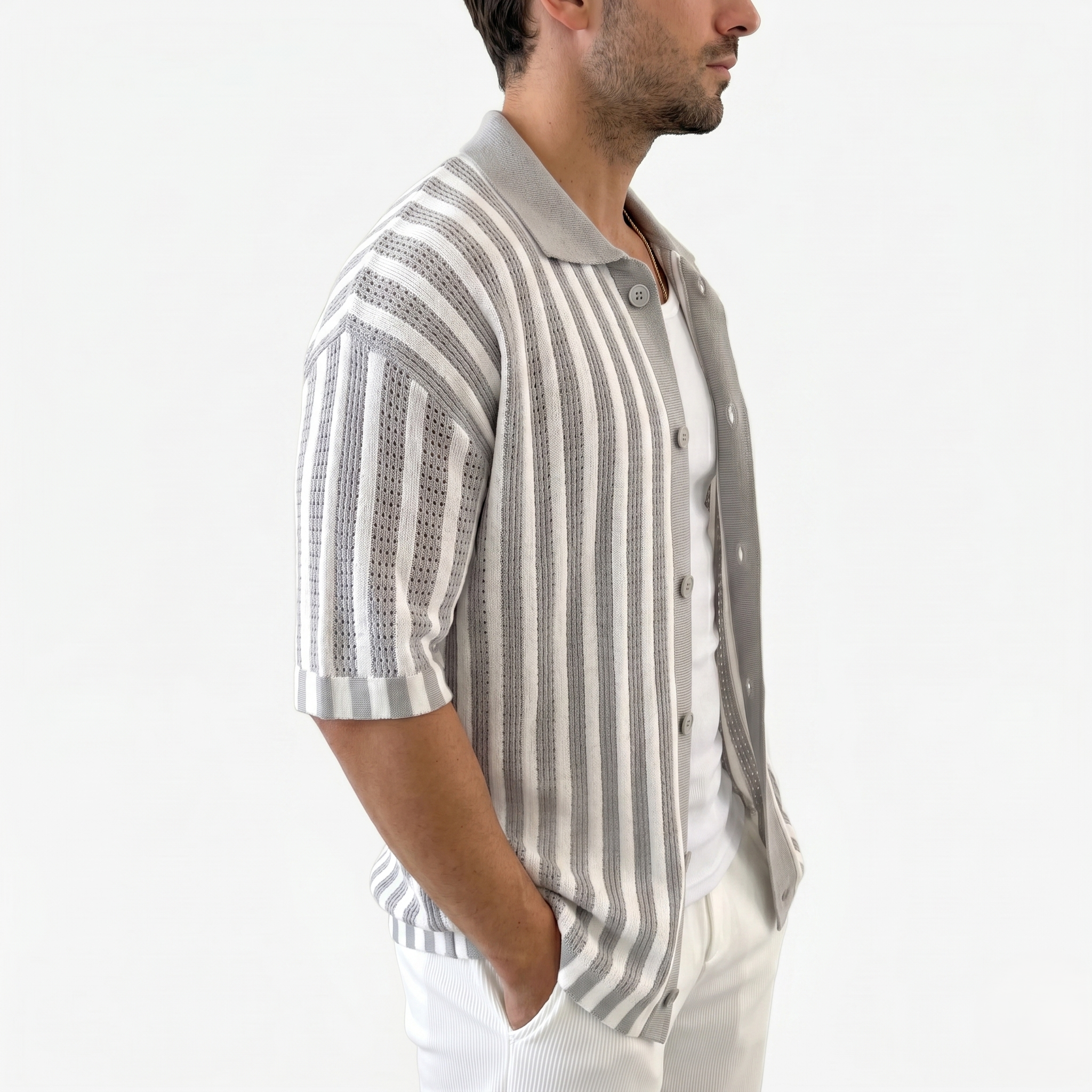 Oldevaine | Men's Cotton Striped Polo Shirt Knitted