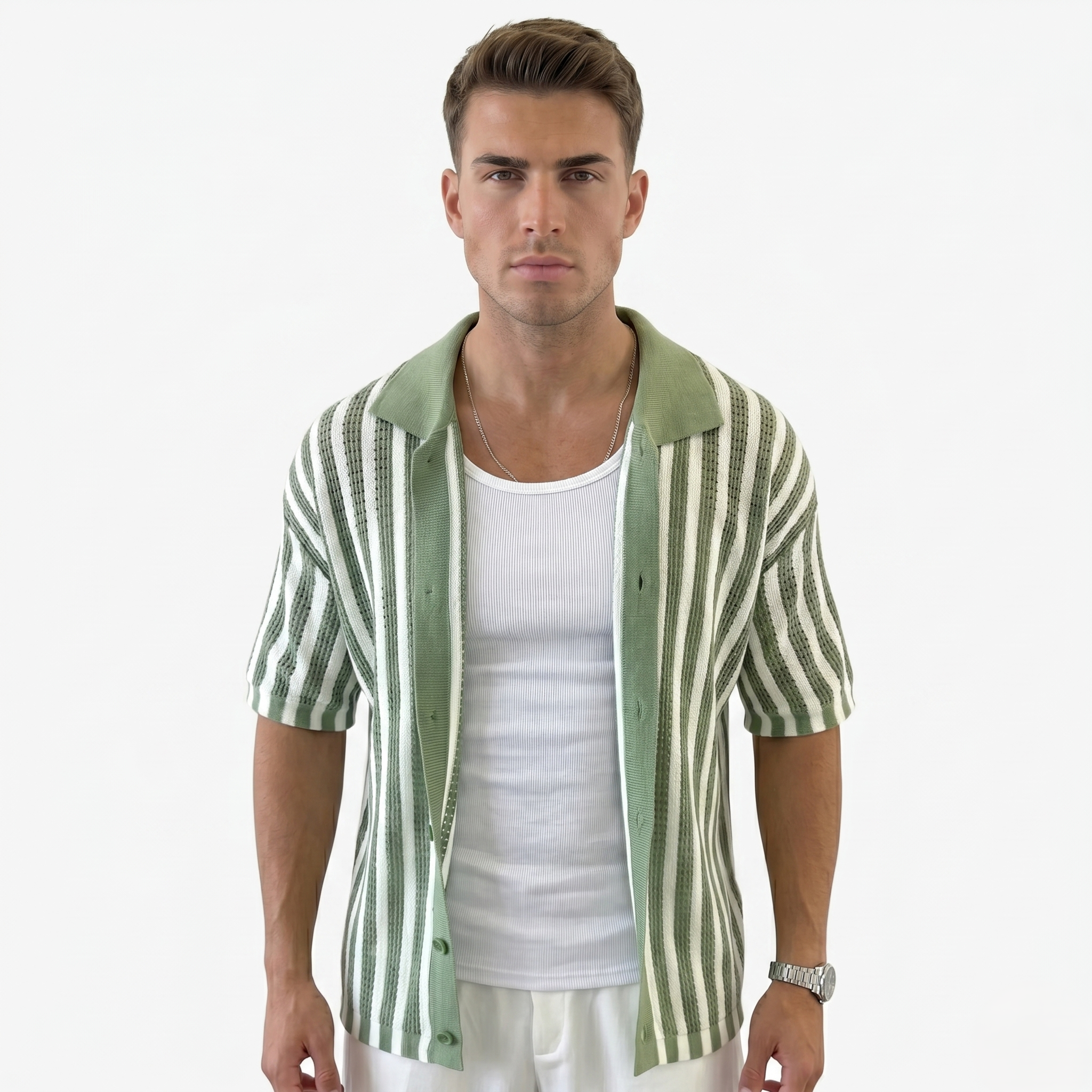 Oldevaine | Men's Cotton Striped Polo Shirt Knitted
