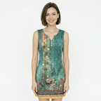 Oldevaine | Sleeveless Notch V-Neck Floral Print Sundress Button Detail