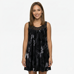 Oldevaine | Sleeveless Scoop Neck Printed Mini Dress Lace Yoke Detail