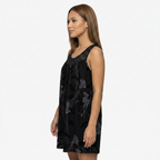 Oldevaine | Sleeveless Scoop Neck Printed Mini Dress Lace Yoke Detail