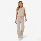 Oldevaine | Two-Piece Sleeveless Crew Neck Top and Wide Leg Trouser Set
