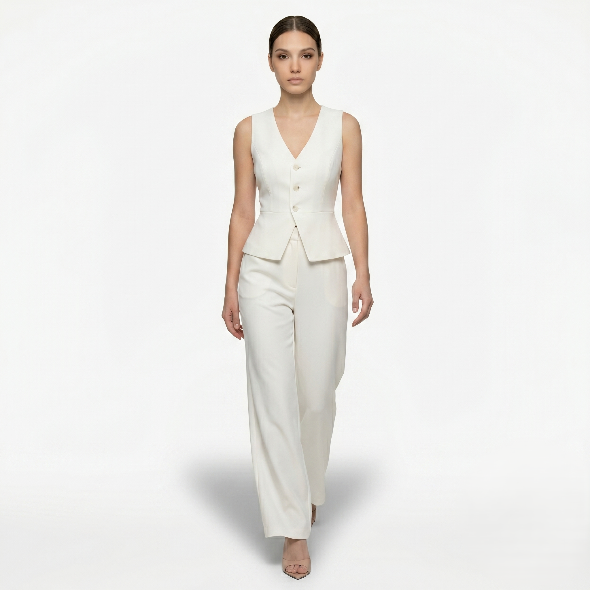 Oldevaine | Two-Piece Sleeveless V-Neck Vest Top and Wide-Leg Pants Set