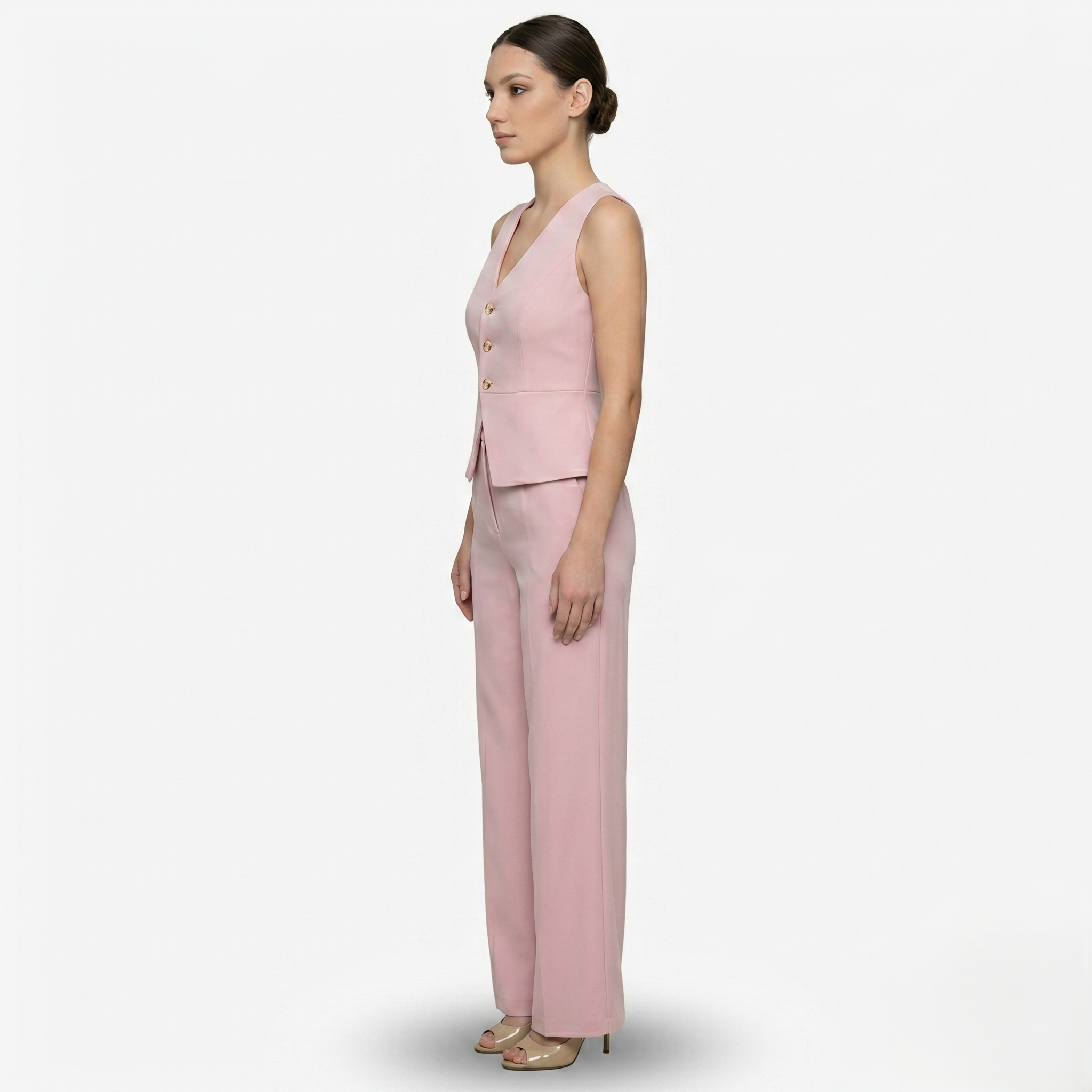 Oldevaine | Two-Piece Sleeveless V-Neck Vest Top and Wide-Leg Pants Set