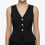 Oldevaine | Two-Piece Sleeveless V-Neck Vest Top and Wide-Leg Pants Set
