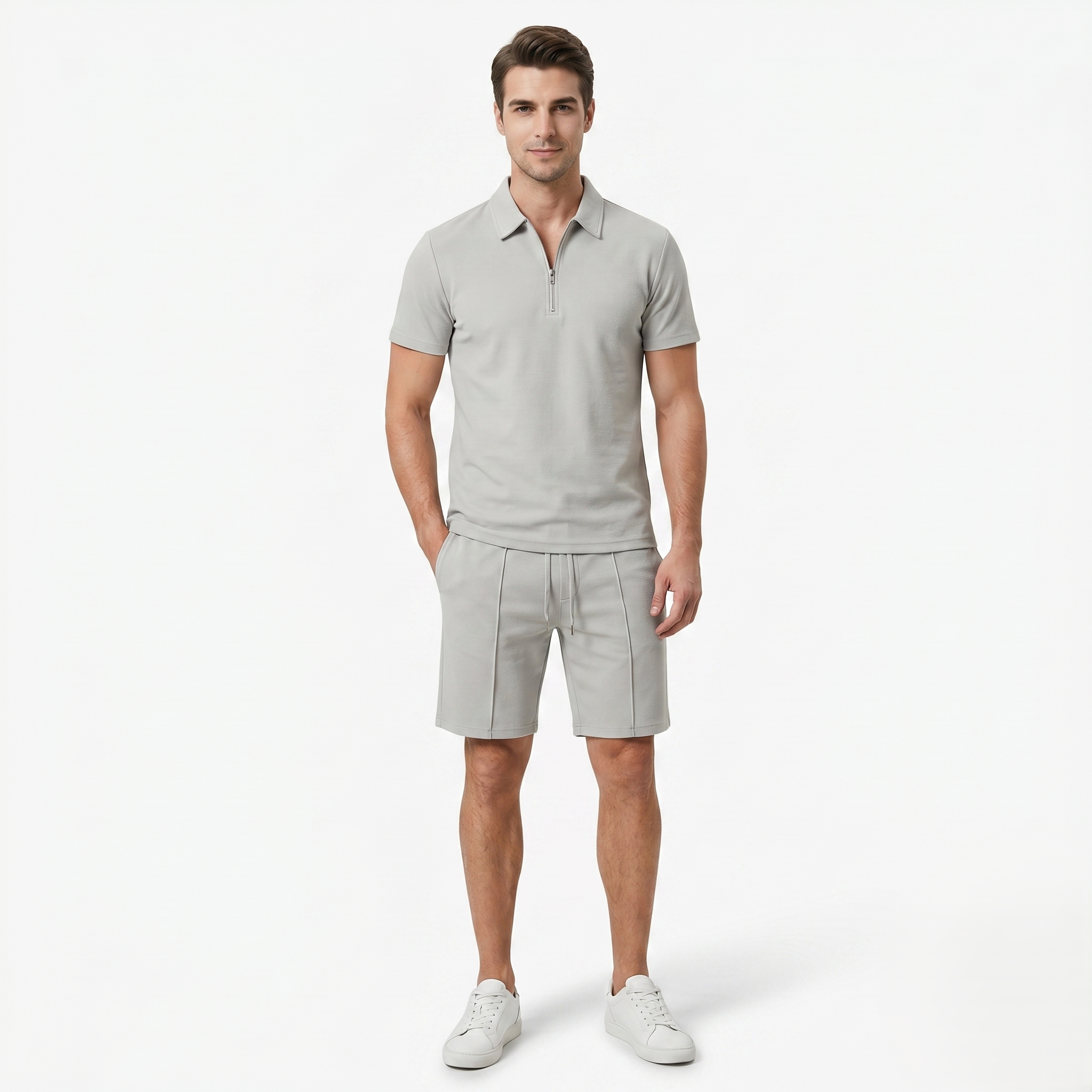 Oldevaine | Two Piece Men's Zip Polo T-Shirt & Drawstring Shorts Set