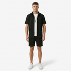 Oldevaine | Two Piece Pleated Textured Button Shirt and Shorts Set