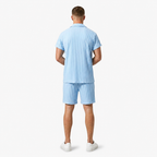 Oldevaine | Two Piece Pleated Textured Button Shirt and Shorts Set