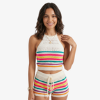 Oldevaine | Two Piece Stripe Knitted Halter Crop Top and Drawstring Shorts Set