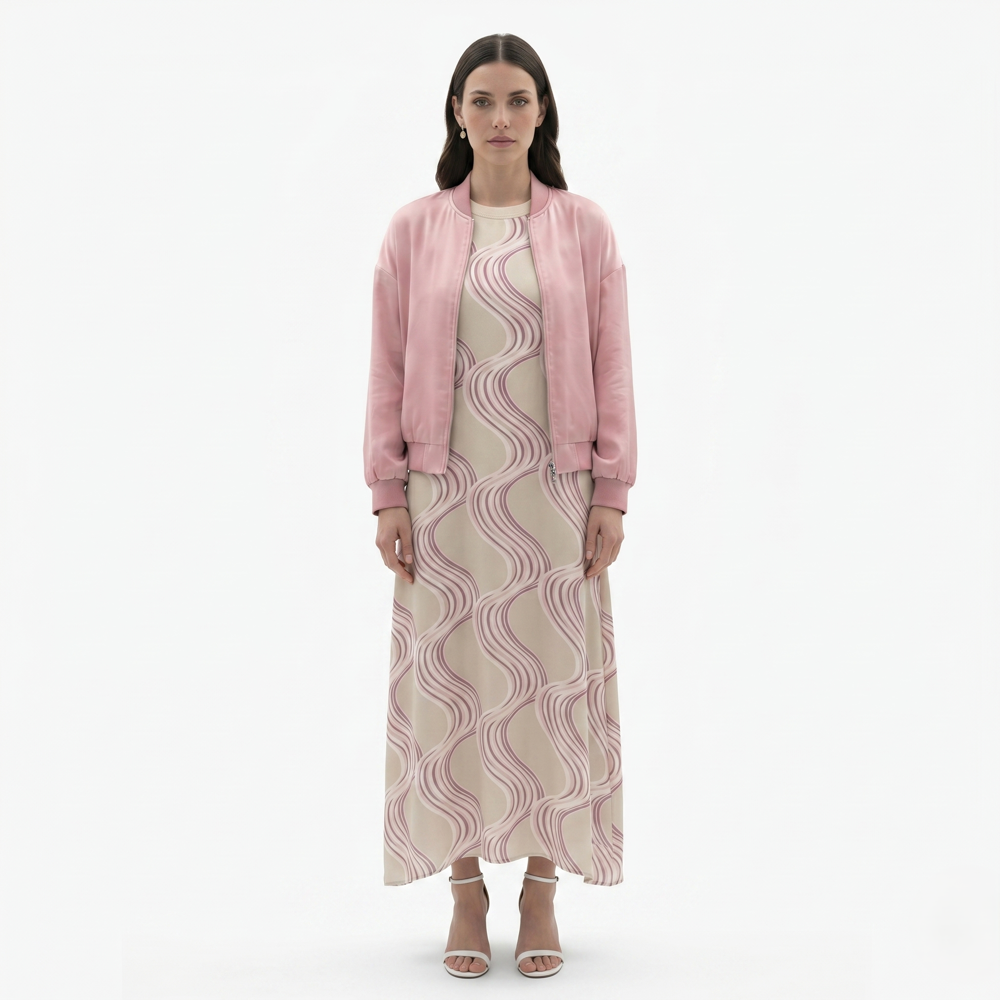 Oldevaine | Women’s Two Piece Set Printed Sleeveless Maxi Dress with Shawl
