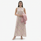 Oldevaine | Women’s Two Piece Set Printed Sleeveless Maxi Dress with Shawl