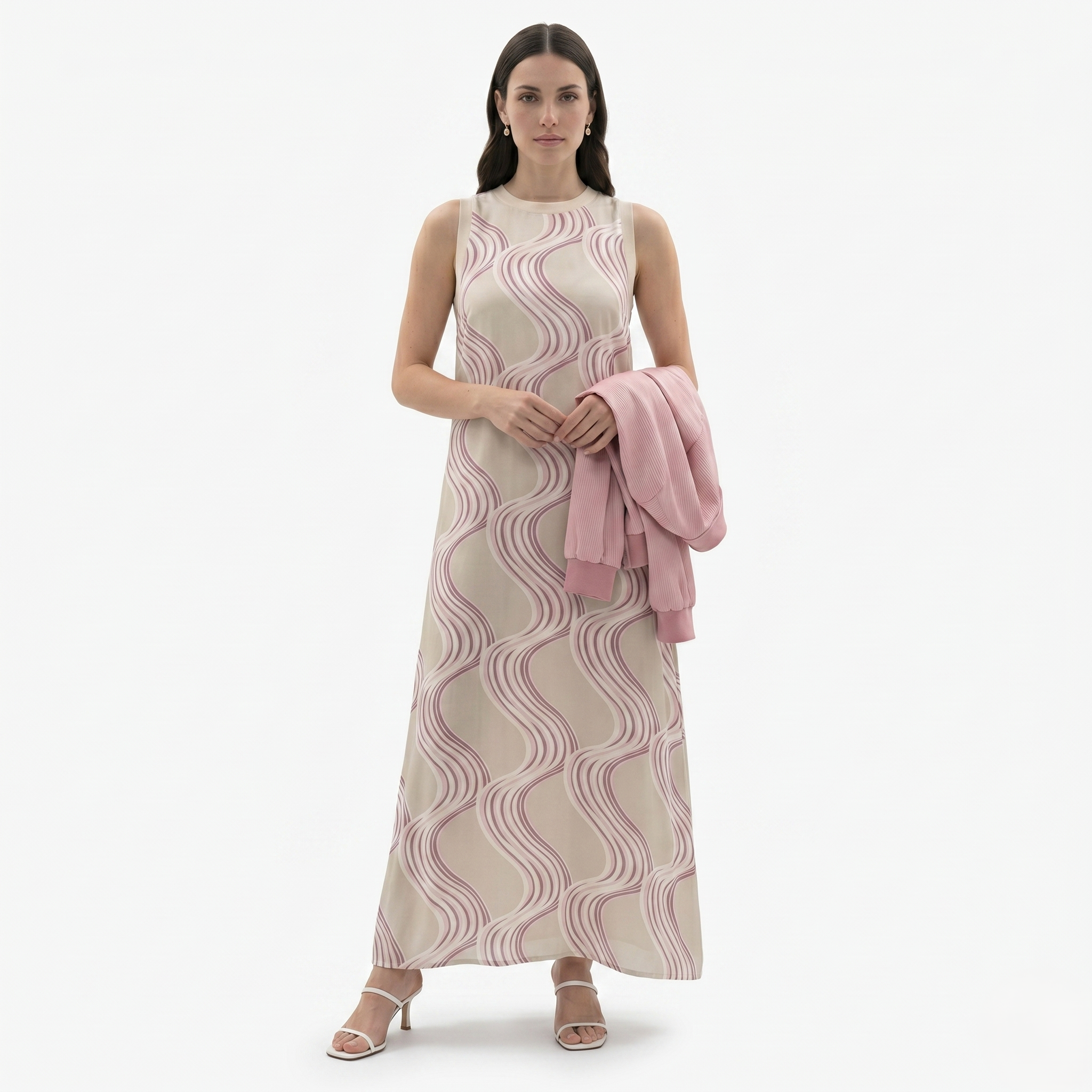Oldevaine | Women’s Two Piece Set Printed Sleeveless Maxi Dress with Shawl