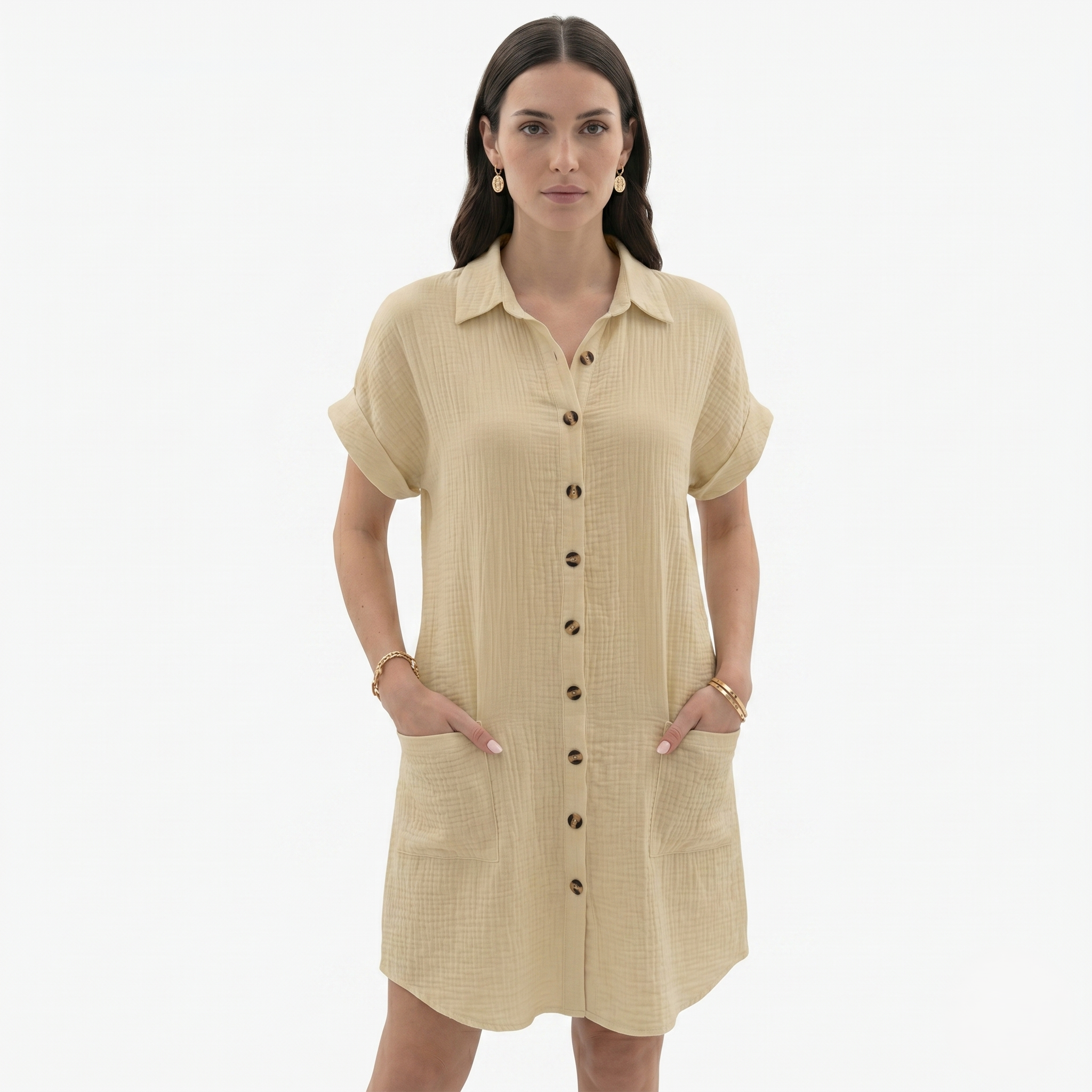 Oldevaine | Women’s Button Down Shirt Dress Collared with Pockets