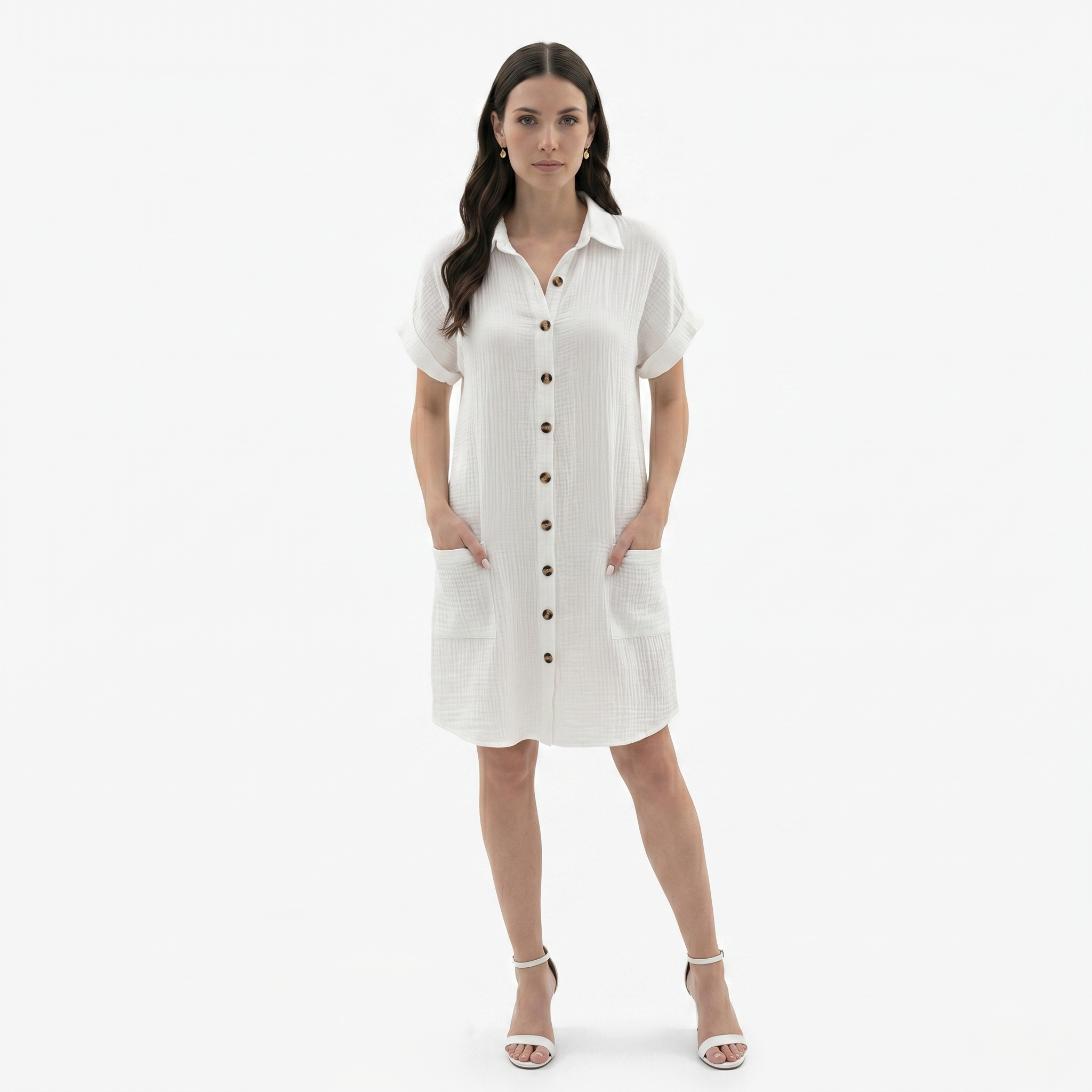 Oldevaine | Women’s Button Down Shirt Dress Collared with Pockets