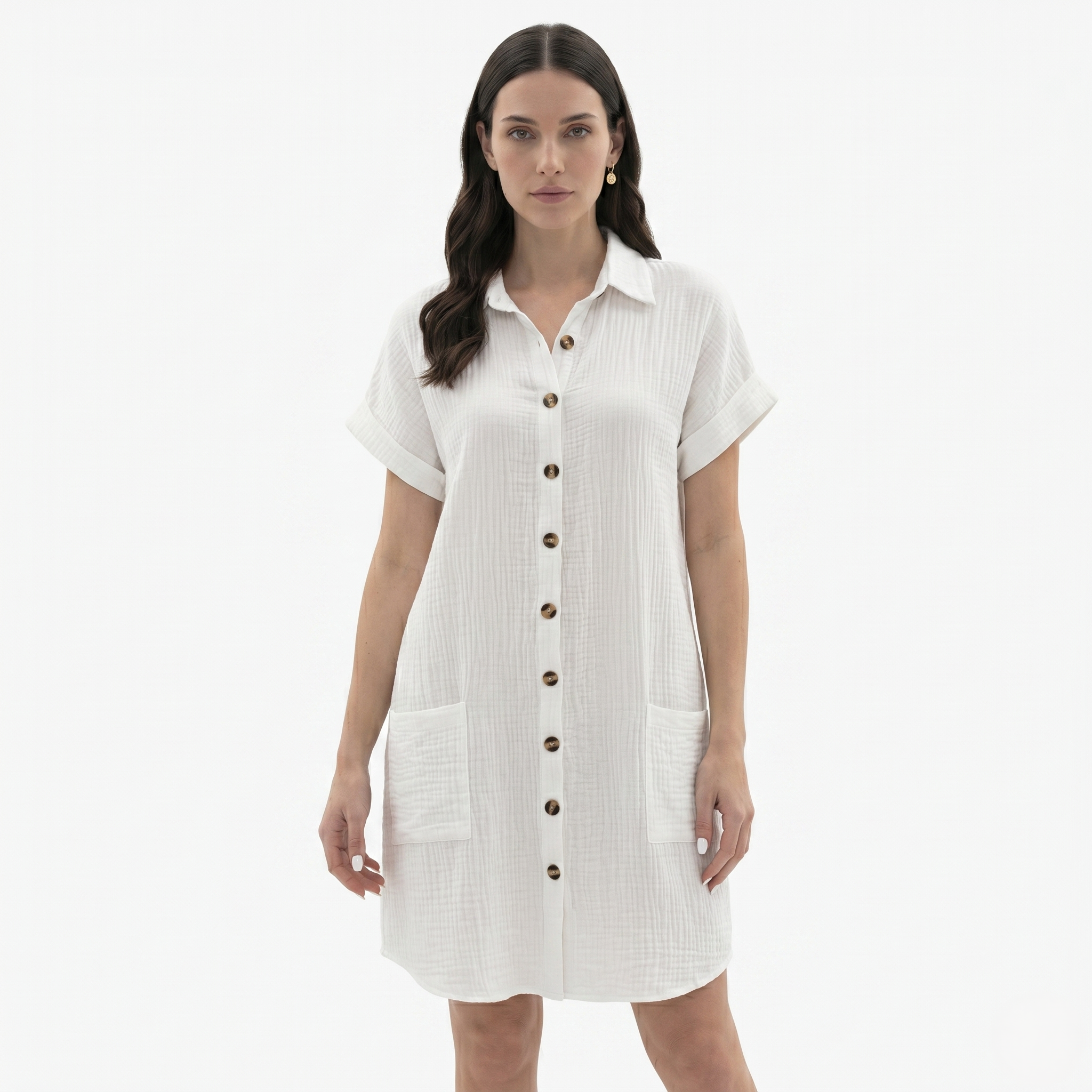 Oldevaine | Women’s Button Down Shirt Dress Collared with Pockets