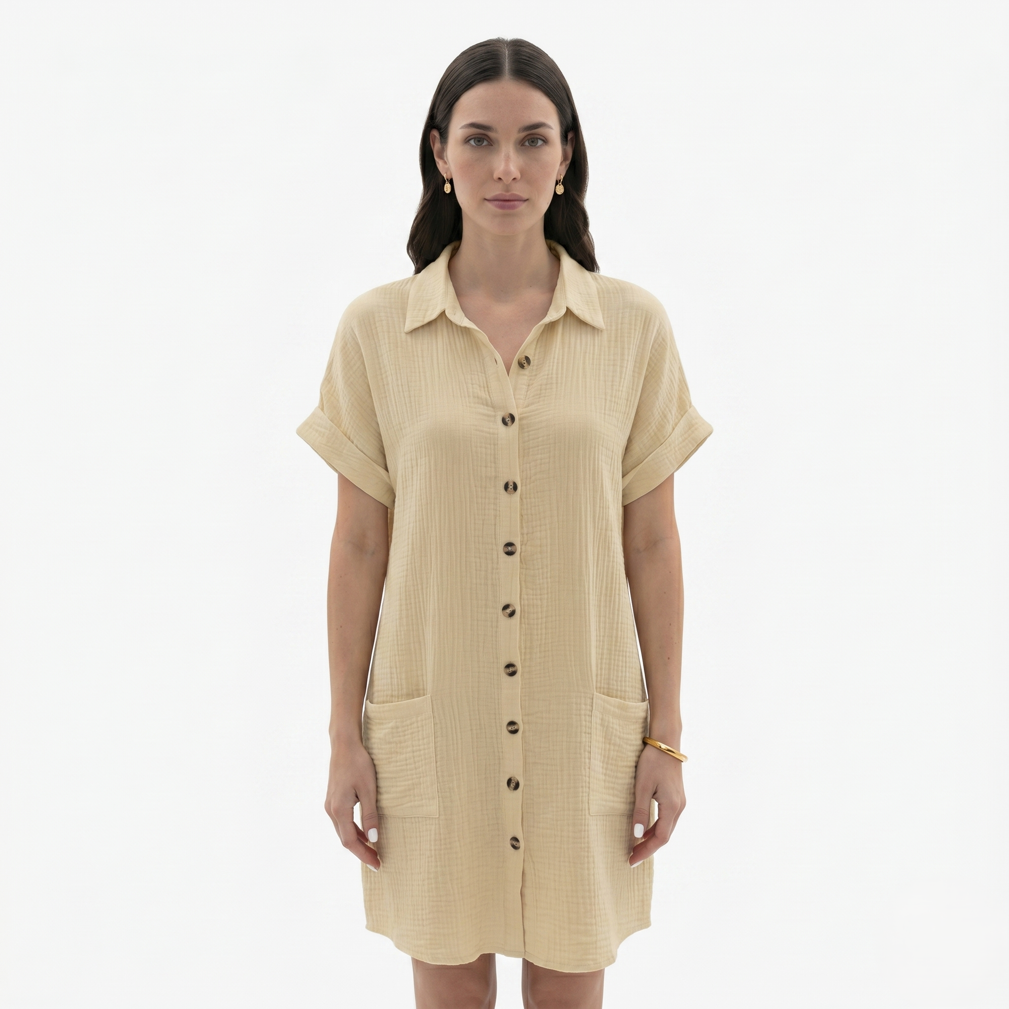 Oldevaine | Women’s Button Down Shirt Dress Collared with Pockets