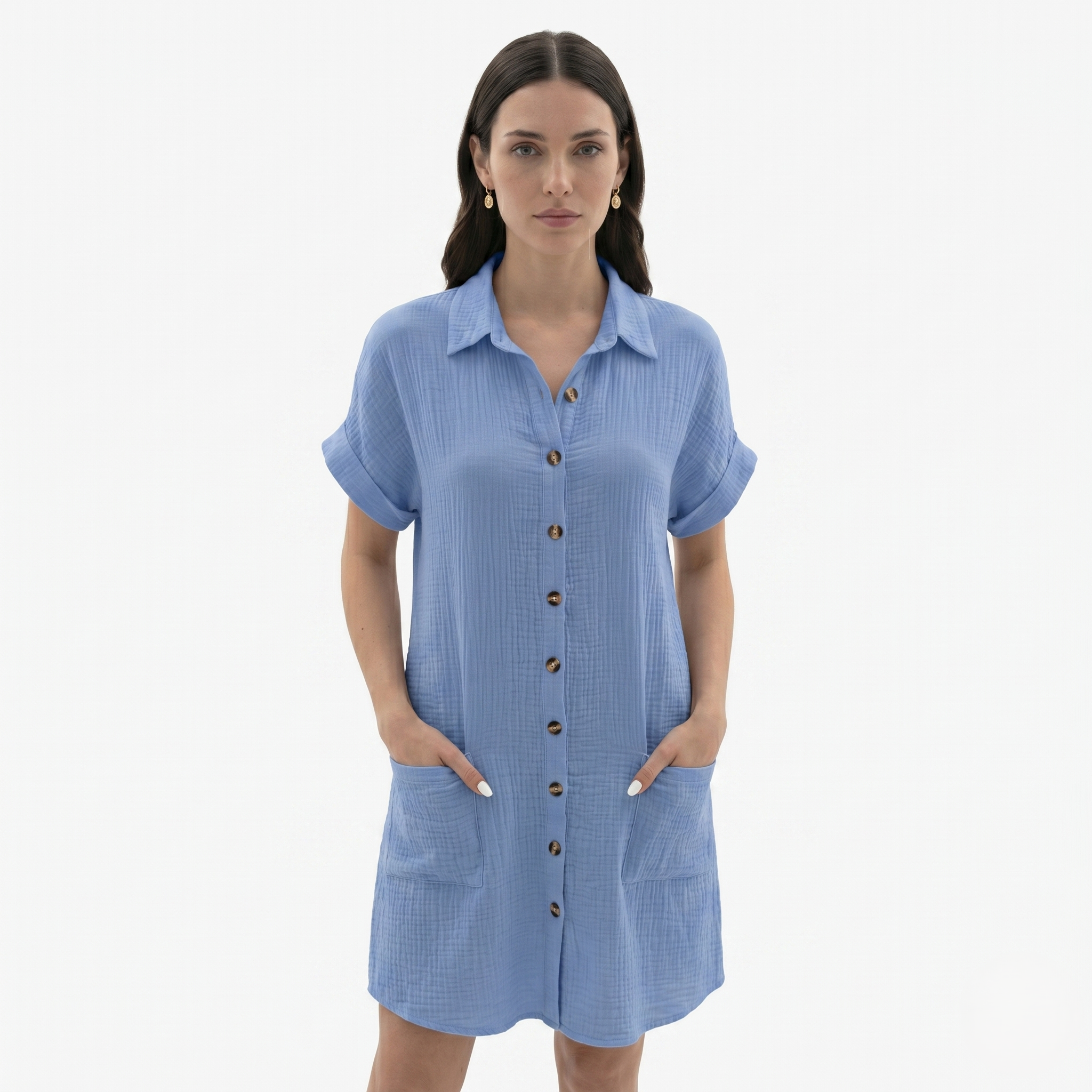 Oldevaine | Women’s Button Down Shirt Dress Collared with Pockets